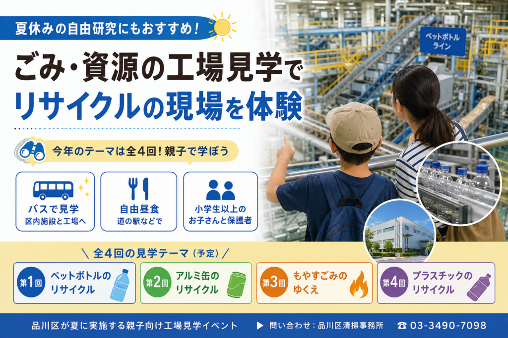 品川区】夏休みのリサイクル工場見学、参加費無料｜小学生以上の親子が